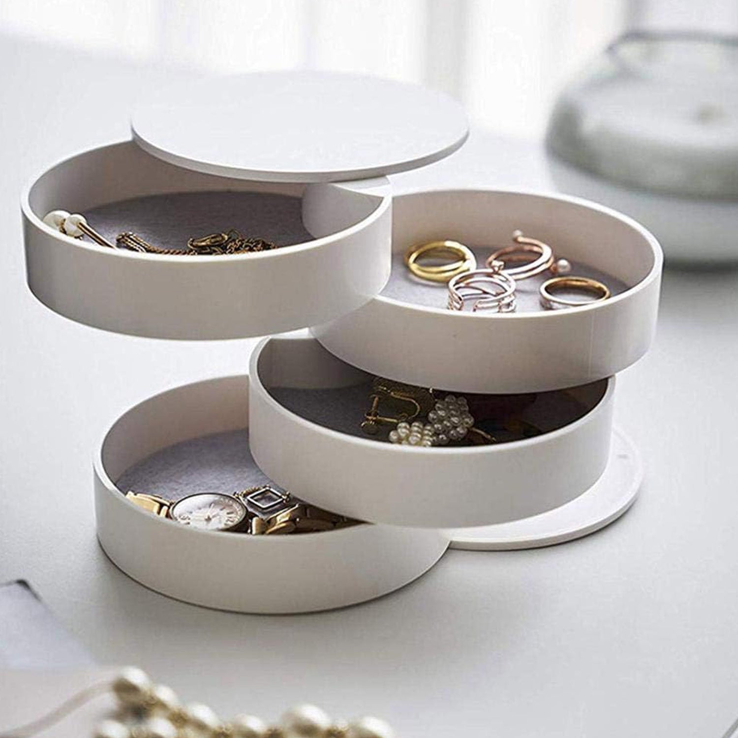 4091 4 Layers Jewellery Box, 360 Degree Rotating Jewelry Box, Jewelry and Earring Organizer Box with Mirror, Accessory Storage Box 4091 4 Layers Jewellery Box, 360 Degree Rotating Jewelry Box, Jewelry and Earring Organizer Box with Mirror, Accessory Storage Box